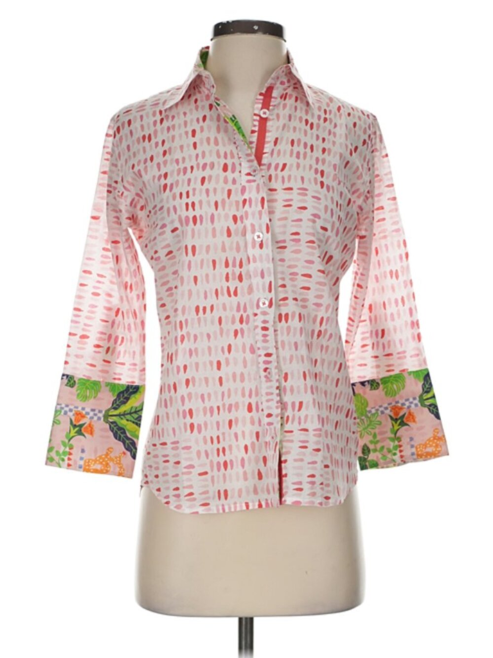 Tizzie Pink White 100% cotton 3/4 Sleeve Button Down Blouse - XS
